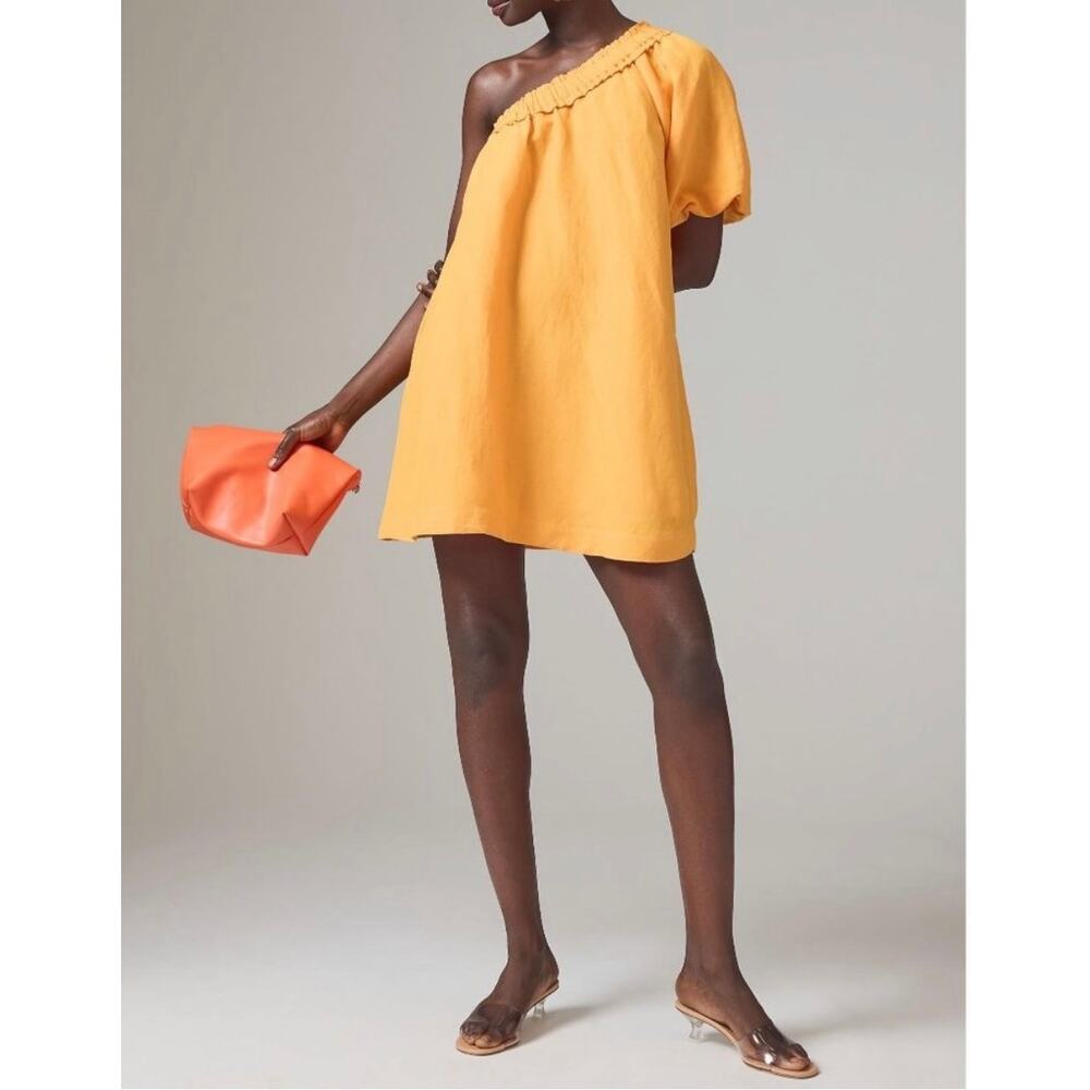 By Anthropologie One-Shoulder Waistless Mini Dress Linen Blend Mango Orange XL - Picture 6 of 6
